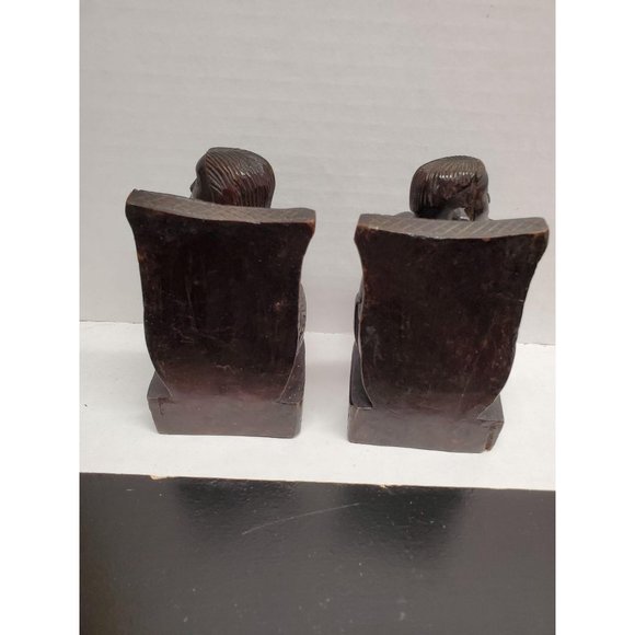 Vintage Carved Wood Book Ends - Thinking Pipe Smok - Picture 2 of 6